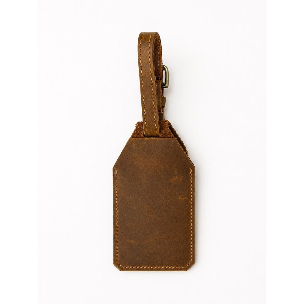 Leather AirTag Holder Luggage Tag Travel ID Case Brown Buckle Strap - Picture 3 of 6